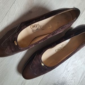 Salvatore Ferragamo Brown Suede Leather Pumps